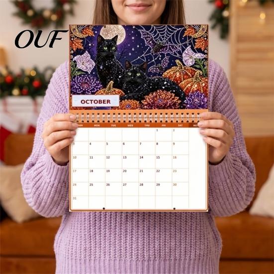 Stationery for New Year 2027 DIY Faux Diamond Art Hanging Calendar, Rhinestone Painting Illustration Seasonal Numbered Projects Theme Spiral