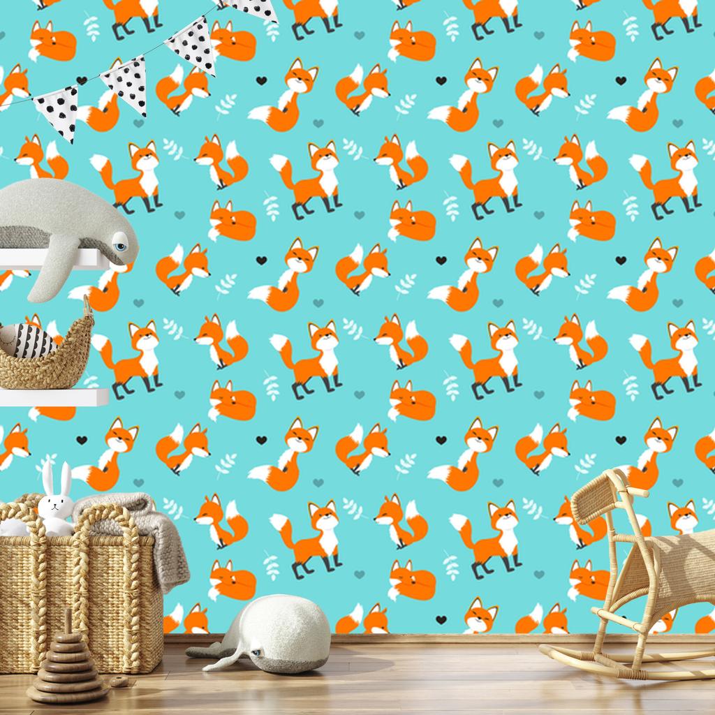 Joyful foxes with hearts wallpaper for living room and bedroom 50x1000