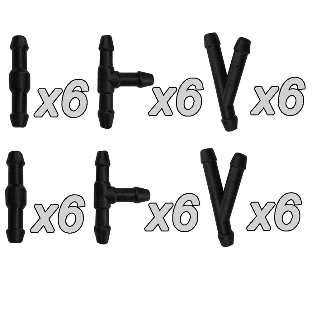 36/18Pcs Universal Joiner Pipe Connector T Piece Straight Tee 3 Way Y Piece Air Fuel Water Petrol Wiper Washer Nozzle Hose Tube