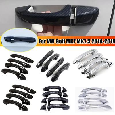 Pour VW Golf 7 MK7 MK7.5 2014- Autocollant de Voiture Carbone Chrome Noir Argent Extérieur Poignée de Porte Moulure Couvercle Garniture Accessoires