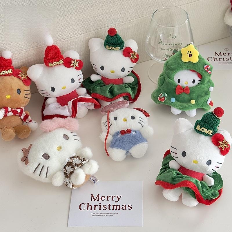 1Pcs Cute Christmas Kt Cat Keychain Kawaii Hello Kitty Plush Doll Toys Pendant Bag Decoration Christmas Gifts