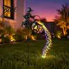 Weatherproof Yard Garden Light Halloween Witch Cauldron Light Flying Silhouette Stake with Colorful Outdoor Spooky Lawn Ornaments LED Decorative