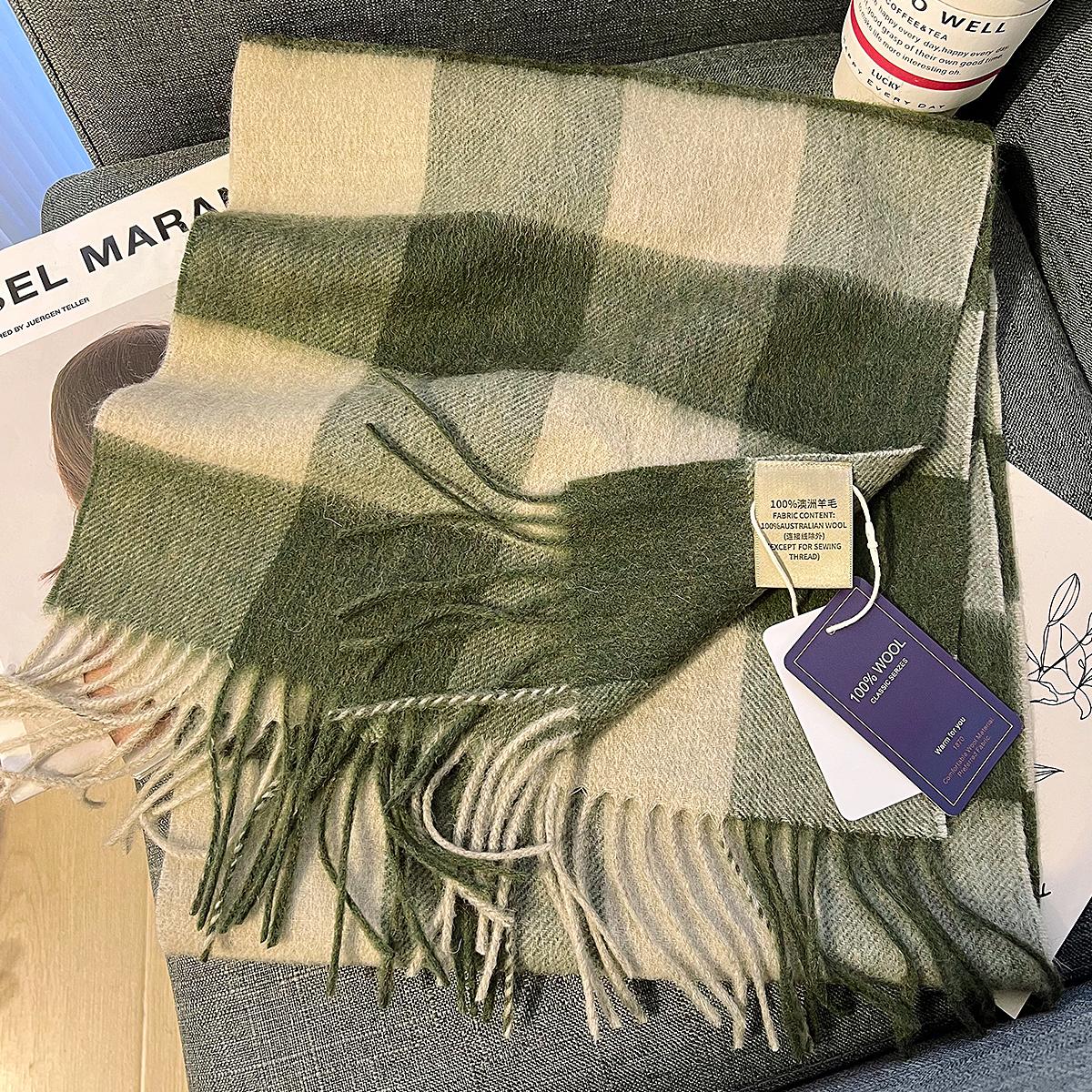 

Зимний новый 100% шерстяной клетчатый шарф для студентов колледжа, создающий теплую и универсальную атмосферу, модный и стильный 185*32CM