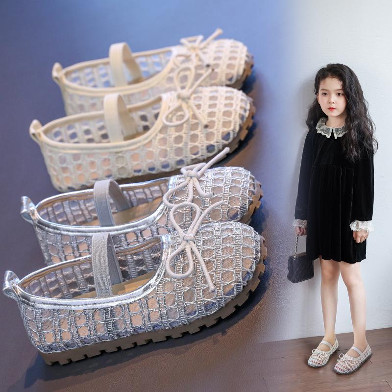 Girls Mesh Shoes with Simple Bows Kids Flat Shoes Soild Color Soft Sole 2025 Summer New Children Princess Shoes Non-slip Fashion