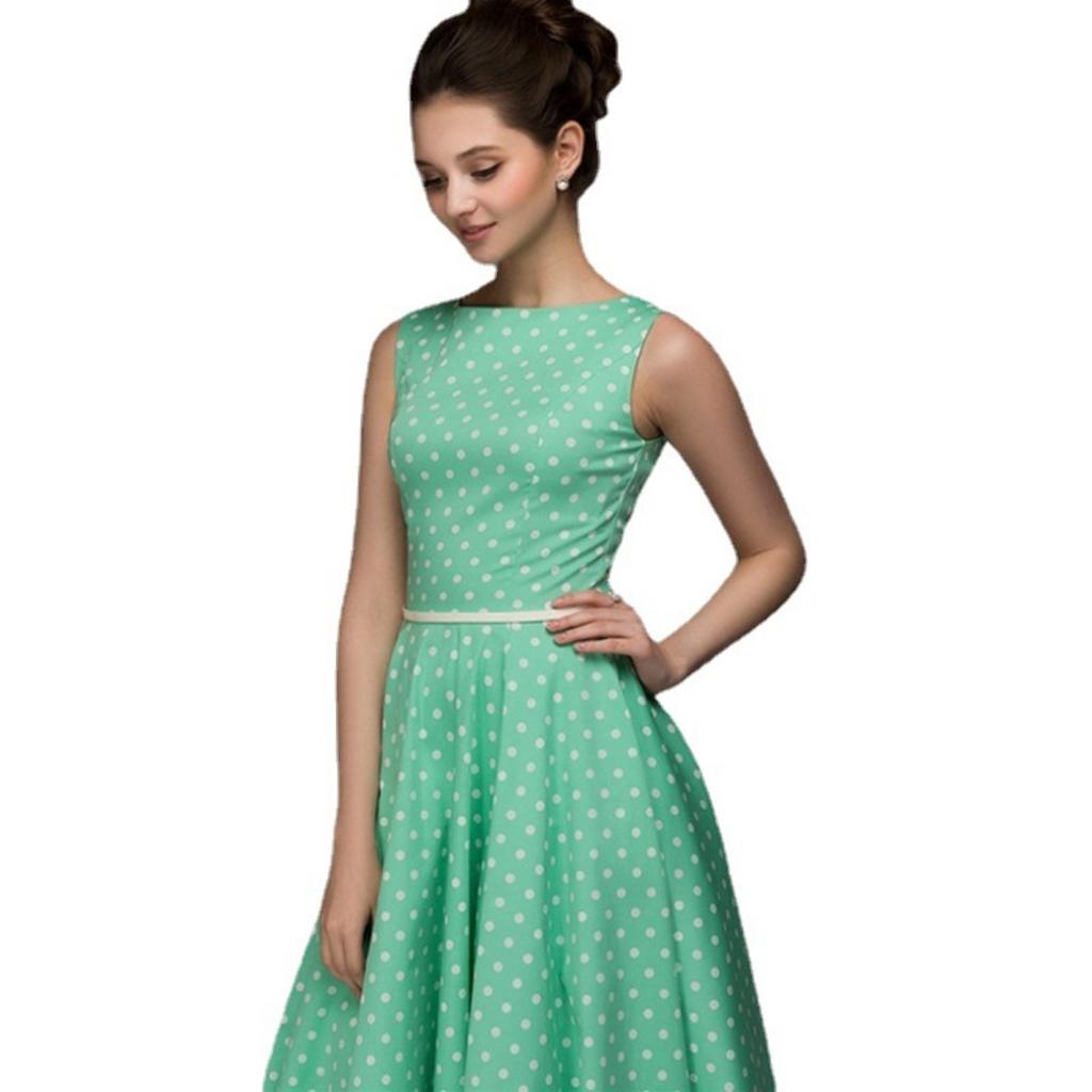 Women's Round Neck Sleeveless Polka Dot Midi Dress A Line Casual Summer Party Dress