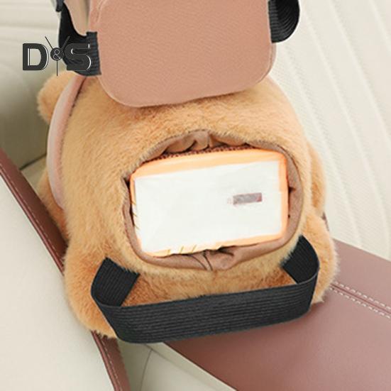 Cute Bear Car Tissue Box & Trash Can 2-in-1 Plush Multi-Functional Organizer Universal Auto Interior Decor for SUV Truck Van