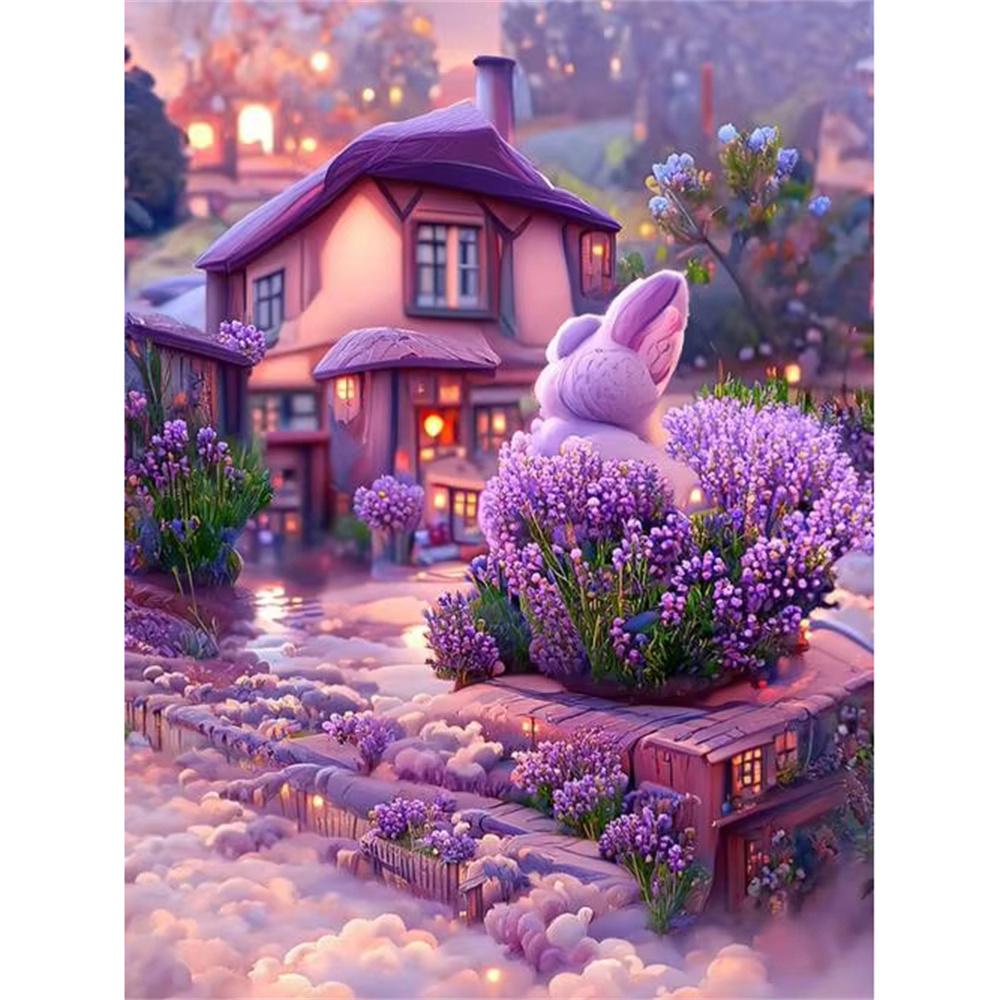5D DIY Diamond Painting Beautiful Lavender House and Landscape Mosaic Diamond Embroidery Painting Full Rhinestone Home Decor