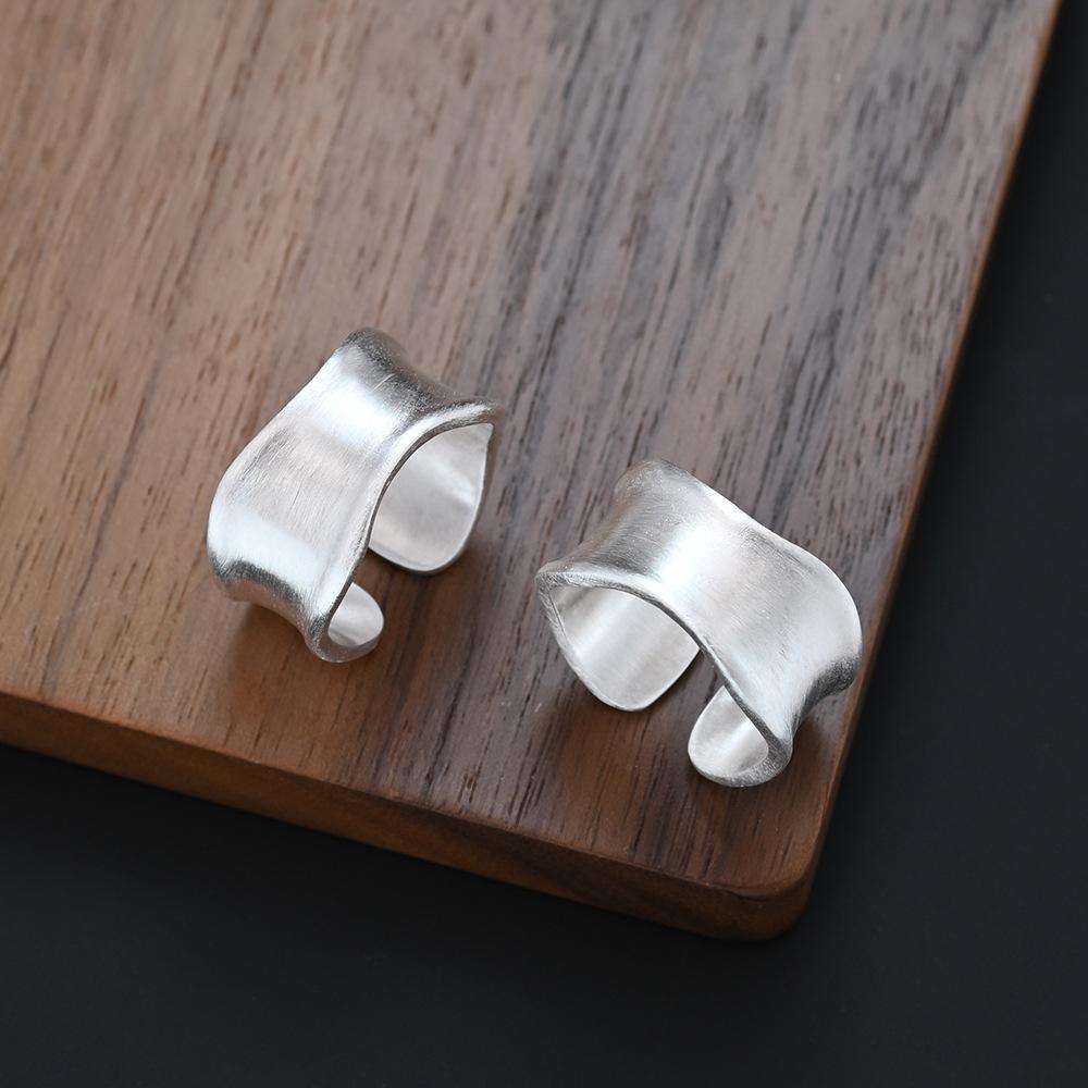 PANJBJ 925 Sterling Silver Frosted Texture Rings for Women Geometry Design Wide Punk Jewelry Party Gift Wholesale