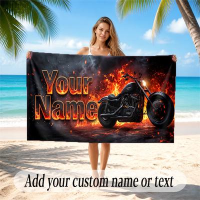 Motorcykel Biker Tema Snabbtorkande Strandhandduk Personlig Namntext Tryck Stor Sandavvisande Handduk Strandsemester