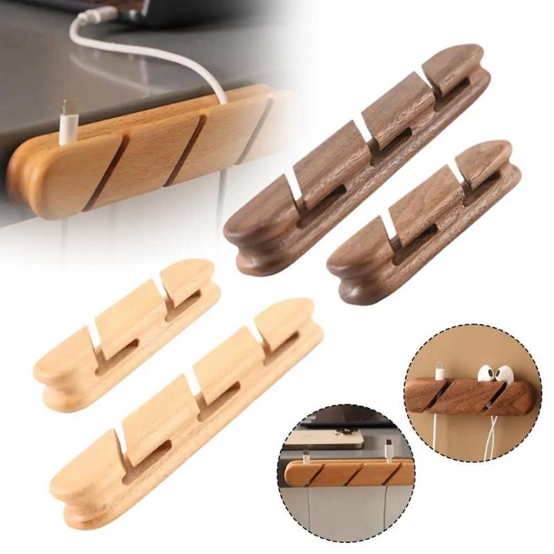 Solid Wood Cable Organizer Desktop Storage Box Secure Design For Data Cables Headphones Ideal For Office Workspace
