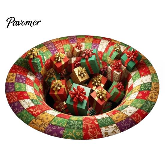 Cozy Christmas Room Decor 3D Illusion Rug, Round Xmas Tree Area 24" 47" Modern Rug Santa Claus Snowman Floor Mat for Living Bedroom Holiday