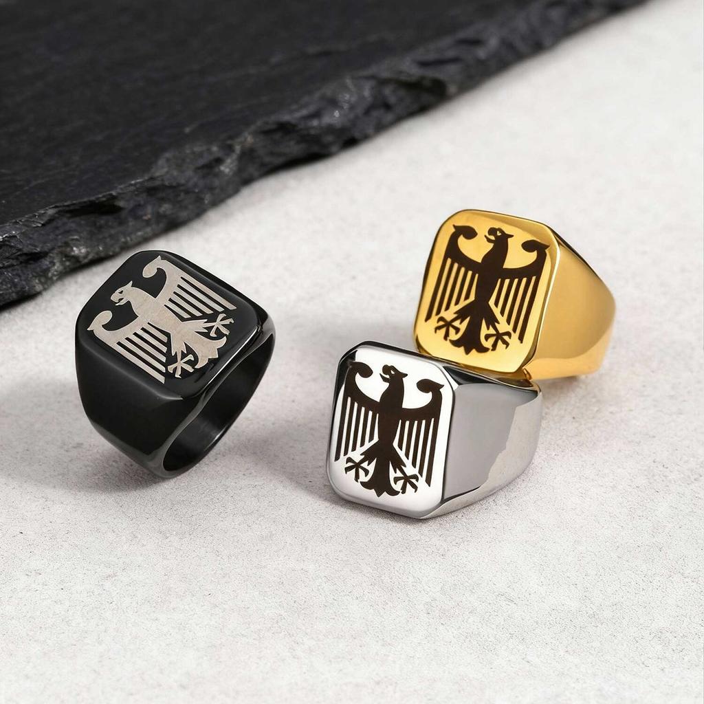 German Federal Eagle Signet Ring for Men,Stainless Steel Square Statement Ring,National Symbol Jewelry