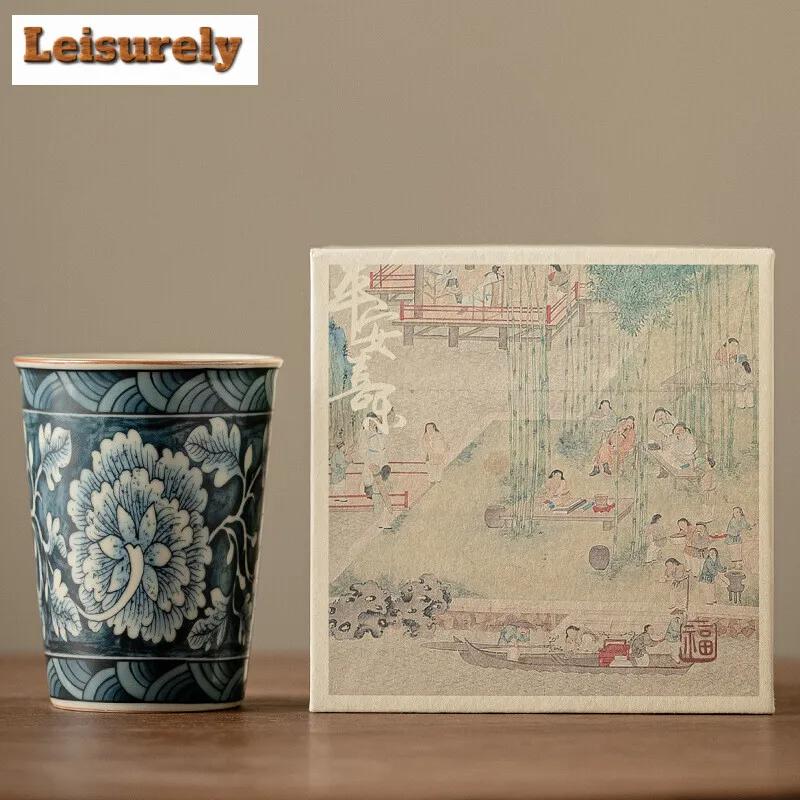 210ML Retro Ru Kiln Porcelain Cola Cup Handmade Blooming Flowers Ceramic Tea Mark Water Mug Coffee Mug Kung Fu Teaset Drinkware