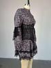 2024 Summer Sweet Print Waist-Cinching Long-Sleeve Lace Dress for Women
