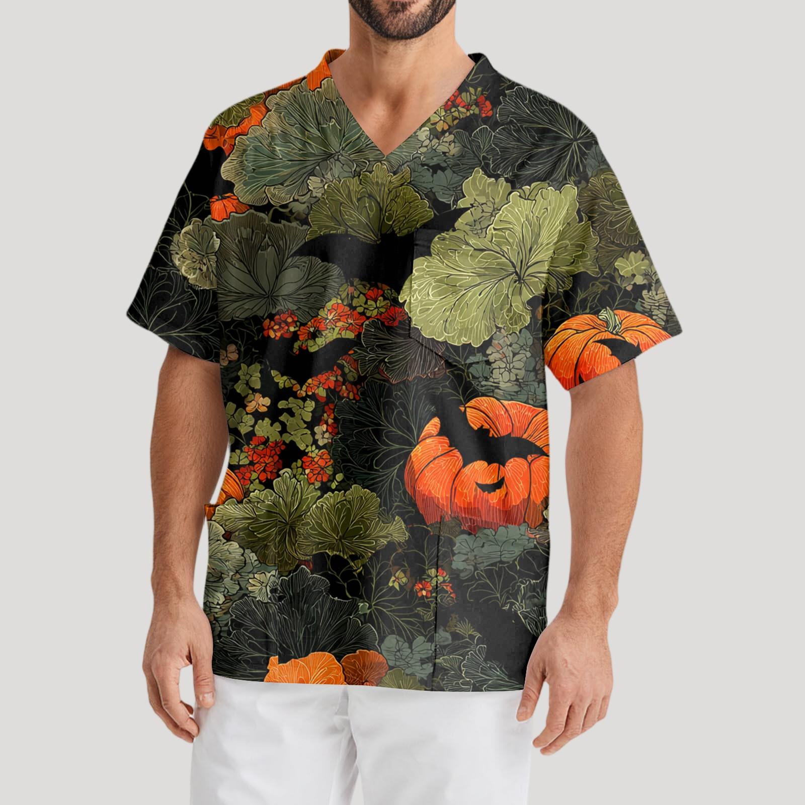 

Мужская рабочая блузка с короткими рукавами и v-образным вырезом с принтом, топ с нагрудным карманом XXXL