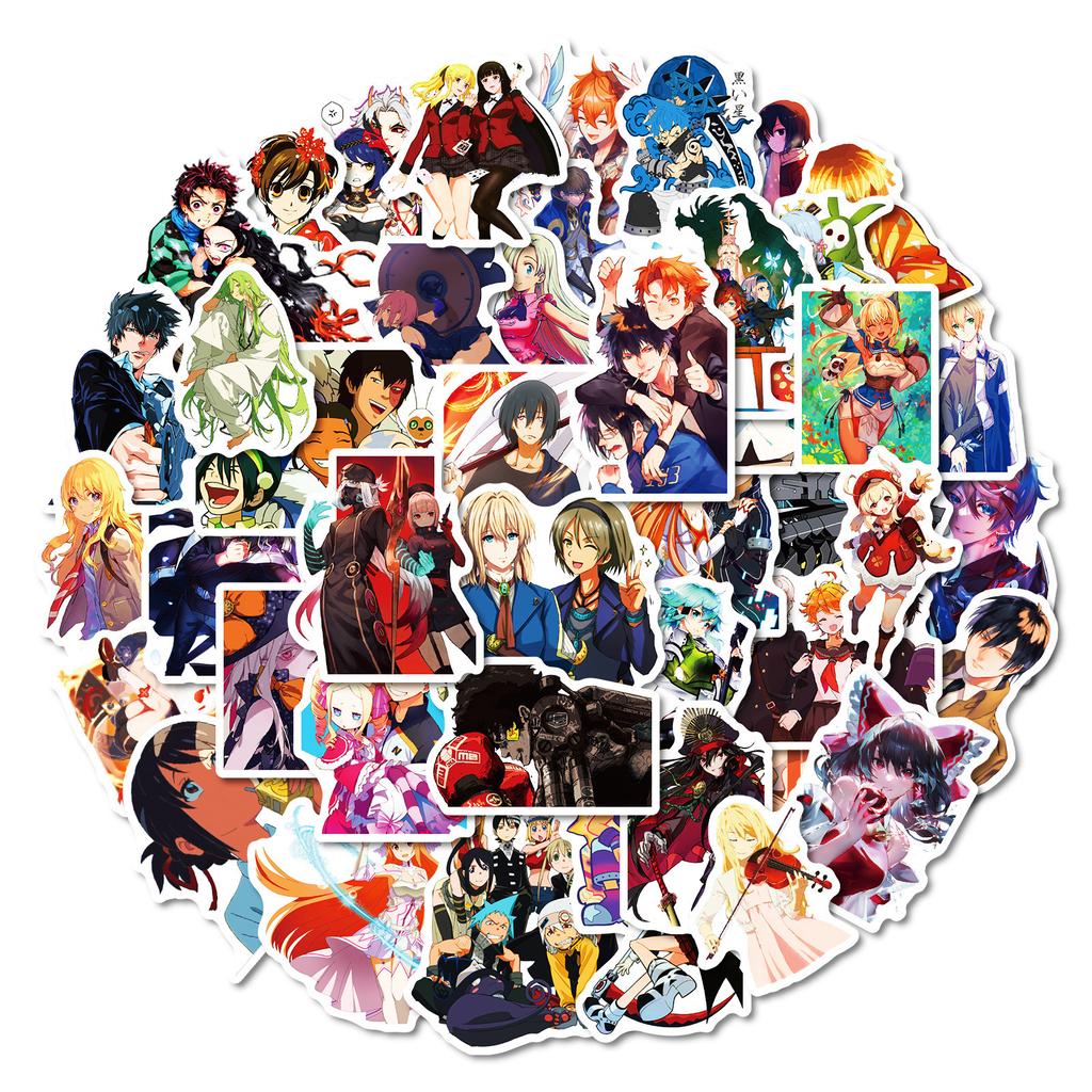 50 Japanese Anime Style Stickers Mixed Suitcase Flat Car Stickers Animation Graffiti Stickers