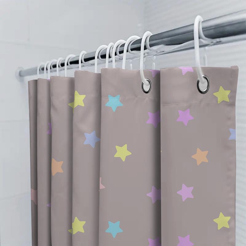 Multicolored Stars Print Shower Curtain Waterproof Home Decor Bath Liner Polyester Fabric Bathroom Accessories Pastel Colors (Br