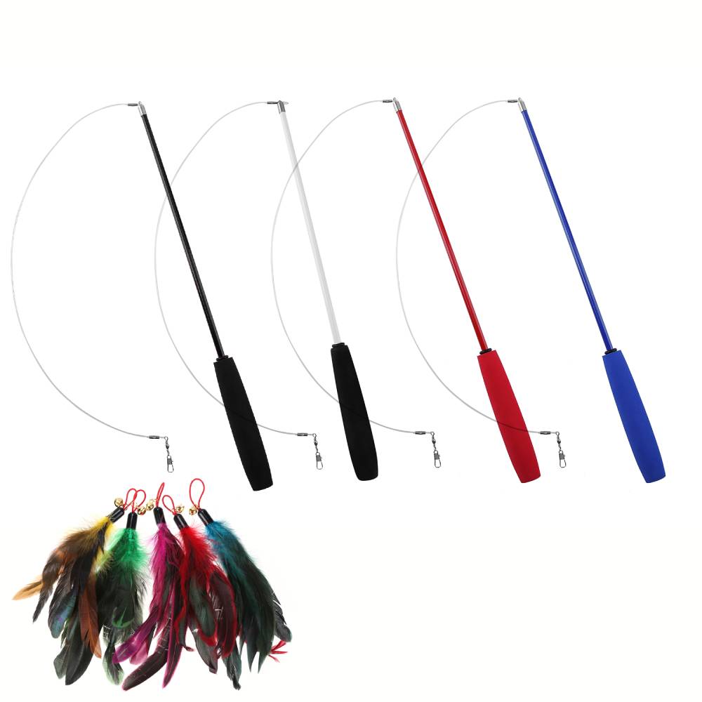 Cat Teaser Wands Interactive Fishing Pole Wand Stick Multi-function Training Toy Replacement Kitten Teaser Feather Cute Cat Toy