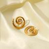 Gold Color Stainless Steel Conch Earrings For Women Inlaid Diamond Simple Pierce Stud