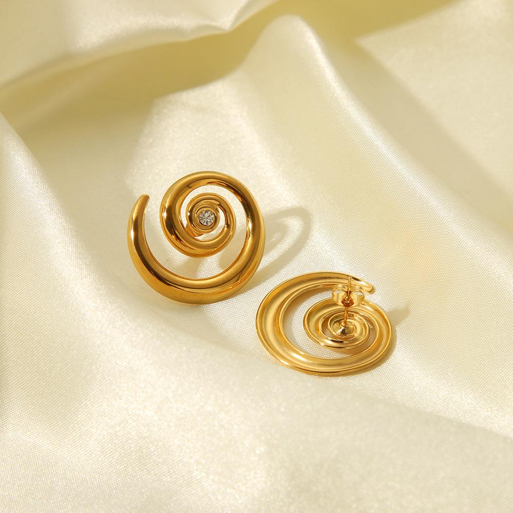 Gold Color Stainless Steel Conch Earrings For Women Inlaid Diamond Simple Pierce Stud