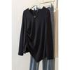 Spring Autumn Irregular V-neck Straight Shoulder Loose Mid-length Loose Casual and Versatile Base Long-sleeved Top for Women