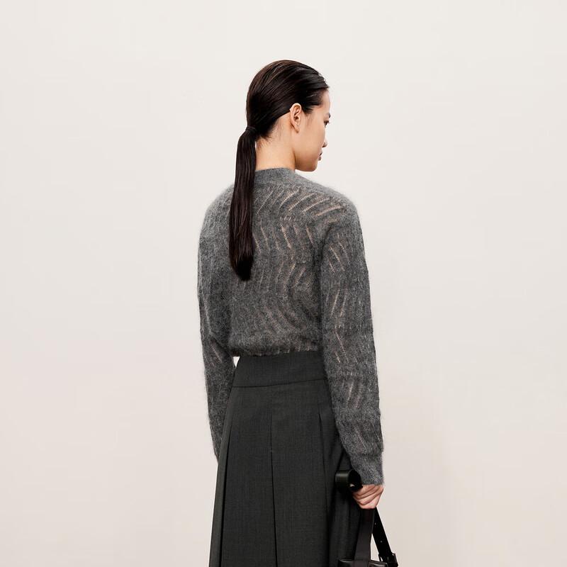 LESS Women's V-Neck Long Sleeve Mohair Blend Pullover Sweater