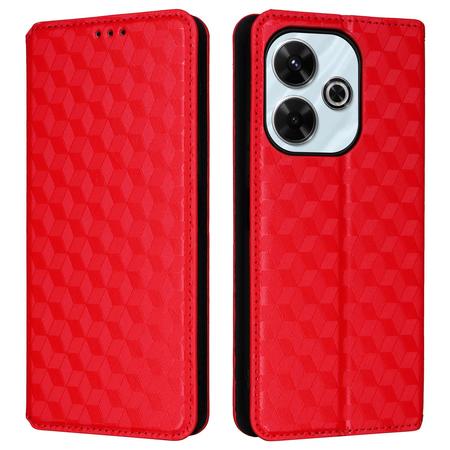

Чохол для Xiaomi Redmi 13 5G/13 4G/Poco M6 4G/Redmi Note 13R 5G Магнітна застібка Ромбоподібна накладка для телефону Red