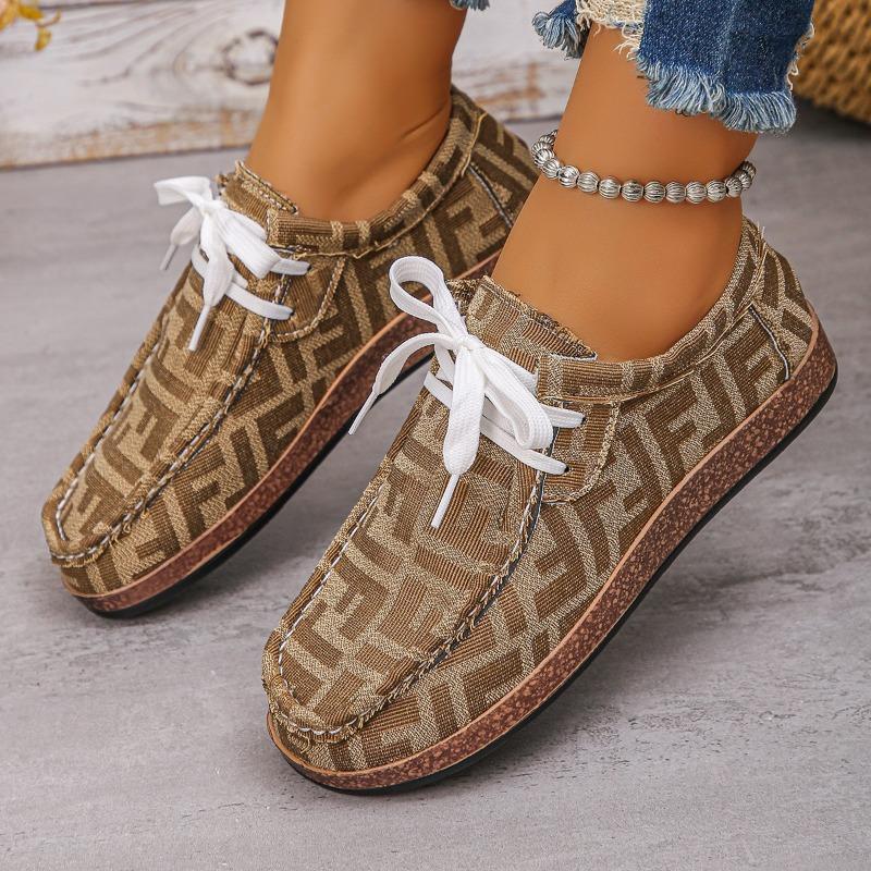 Large Size Casual Single Shoes Women's Color Lace-up Graffiti Low-top Canvas Shoes Wood Grain Platform Shoes