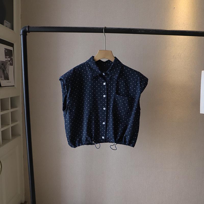 

Летний корейский топ без рукавов на кулиске в горошек для женщин 2025 One Size темно-синий