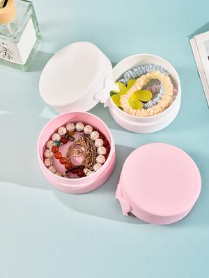 Caixa Organizadora de Cabelo Portátil Fofa para Meninas Caixa de Armazenamento Redonda Caixa de Joias com Tampa para Elásticos de Cabelo Presilhas Faixas de Cabelo Presente Perfeito