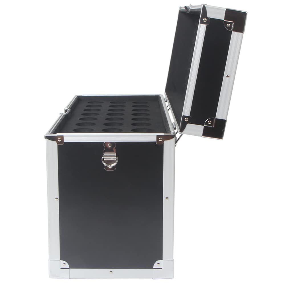 BAGandCASE ALIKAN Microphone Case, Aluminum Case for Wired and Wireless Microphones, Holds 24 Microphones, Aluminum Hard Case with Shoulder Strap,