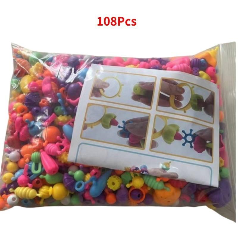 

Cognitive Development Pop Bead Kit For Kids With 200-1000 Beads Plastic Material Hand-eye Coordination Interactive Toy 108Pcs