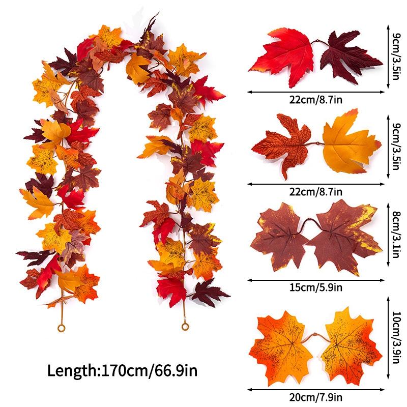 Artificial Maple Leaves Halloween Thanksgiving Decoration Autumn Fall Leaf Simulated Maple Leaf Garland Fallen Leaves Rattan