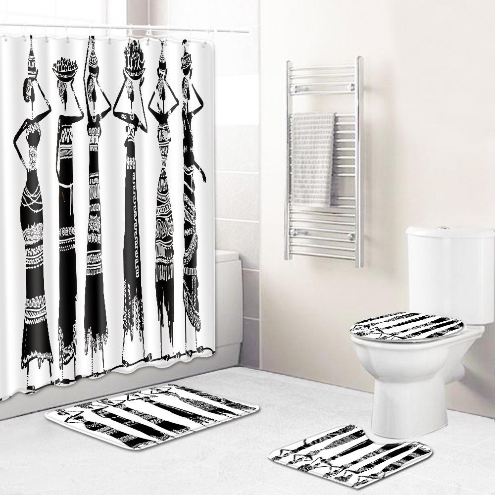 Shower Curtain Floor Mat Set African Woman E-Commerce Bathroom Carpet