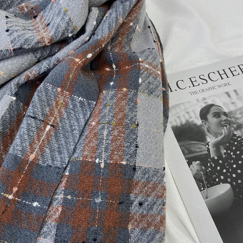 Scarf Women's Winter New Imitation Cashmere Plaid Scarf Student Sweet Warm Thickened Fringed Shawl