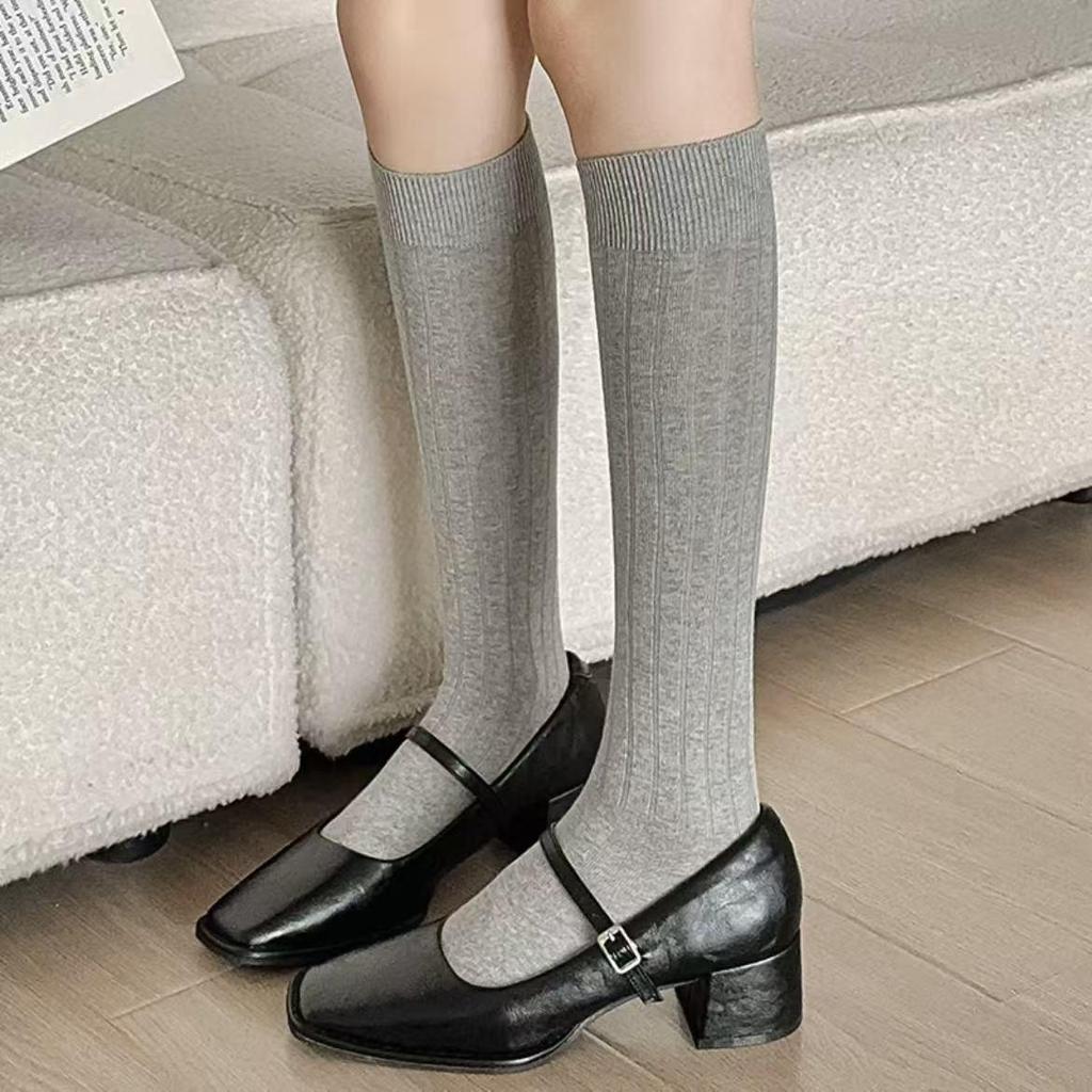 Women's Over-the-Knee Grey Ballet Style Stripe Socks