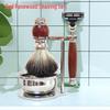 Red Rosewood Double-Sided Razor Set with Beard Brush, Bowl, Scraper, and Holder