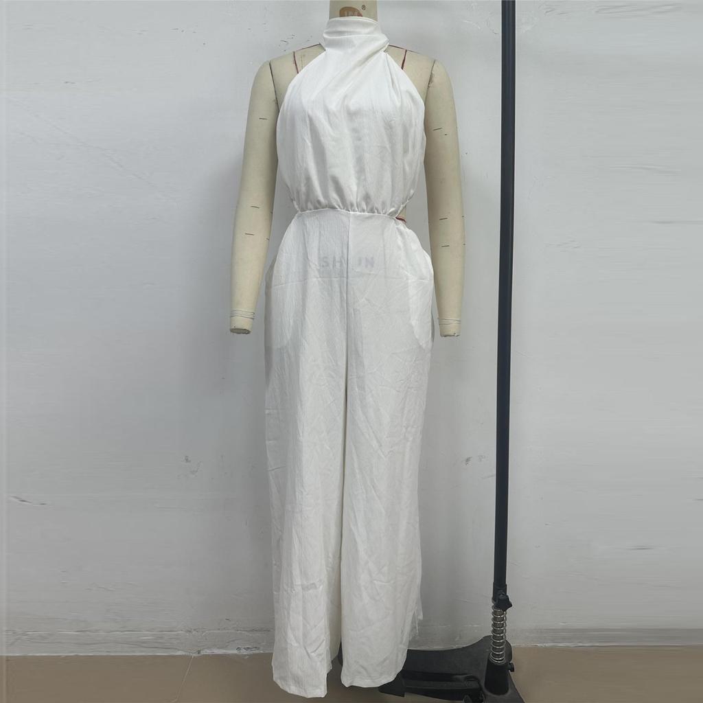 Women's Summer Vacation Fashion Solid Color Jumpsuit Wide-leg Pants