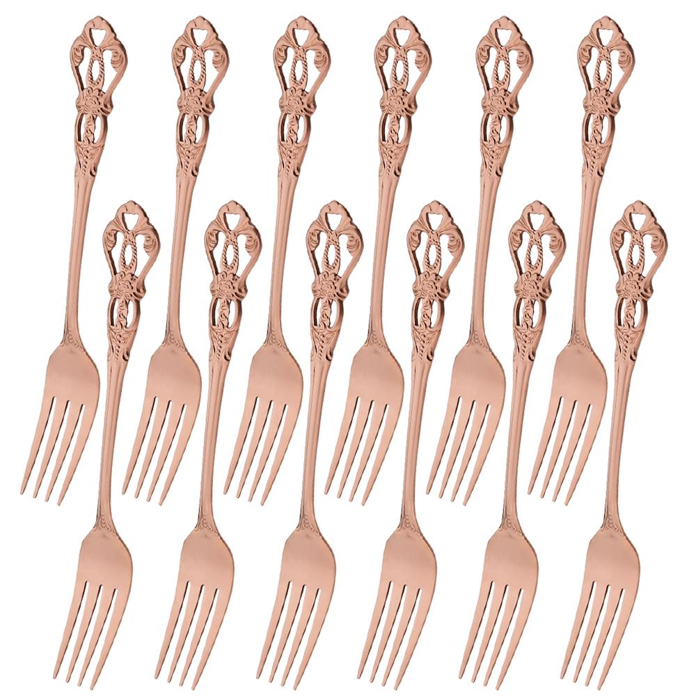 12 Stück Speisegabel Vintage Gabel Besteckset Edelstahl Besteckset Königsgold Silberbesteck Abendessen Dessertgabeln Geschirrset