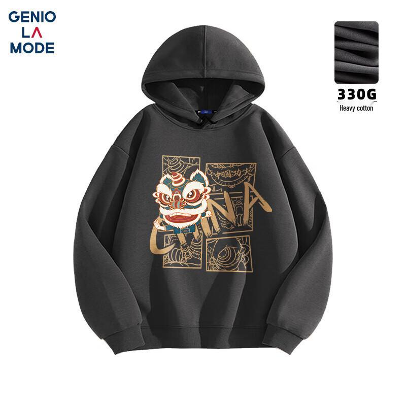 

GENIOLAMODE Men s Chinese Style Lion Print Hooded Sweatshirt M
