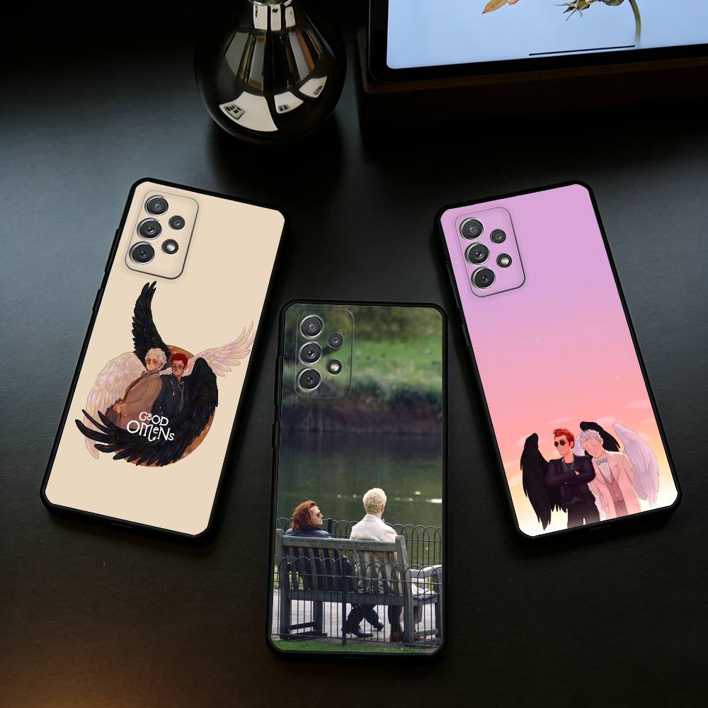 C-Cartoon G-Good O-Omens Phone Case For Samsung Galaxy A73,A72,A71,A70,A53,A52,A51,Soft Silicone Black Cover