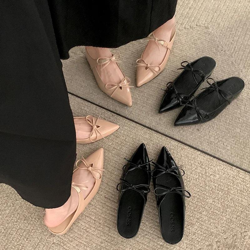 Fashion 2024 Summer Pointed Toe Women Mules Slippers Fashion Butterfly-knot Ladies Outdoor Beach Slides Female Flats Shoes