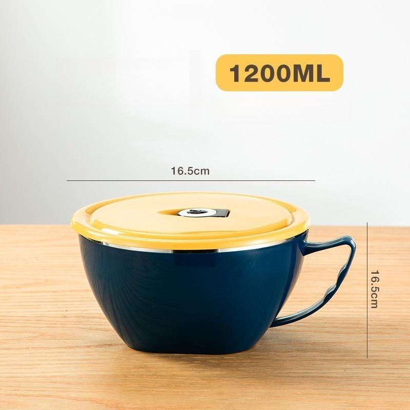 304 Stainless Steel Bowl with Handle Solid Color Anti Scalding Instant Noodles Mixing Bowl Kitchen Tableware Food  Accessory, 1pc
