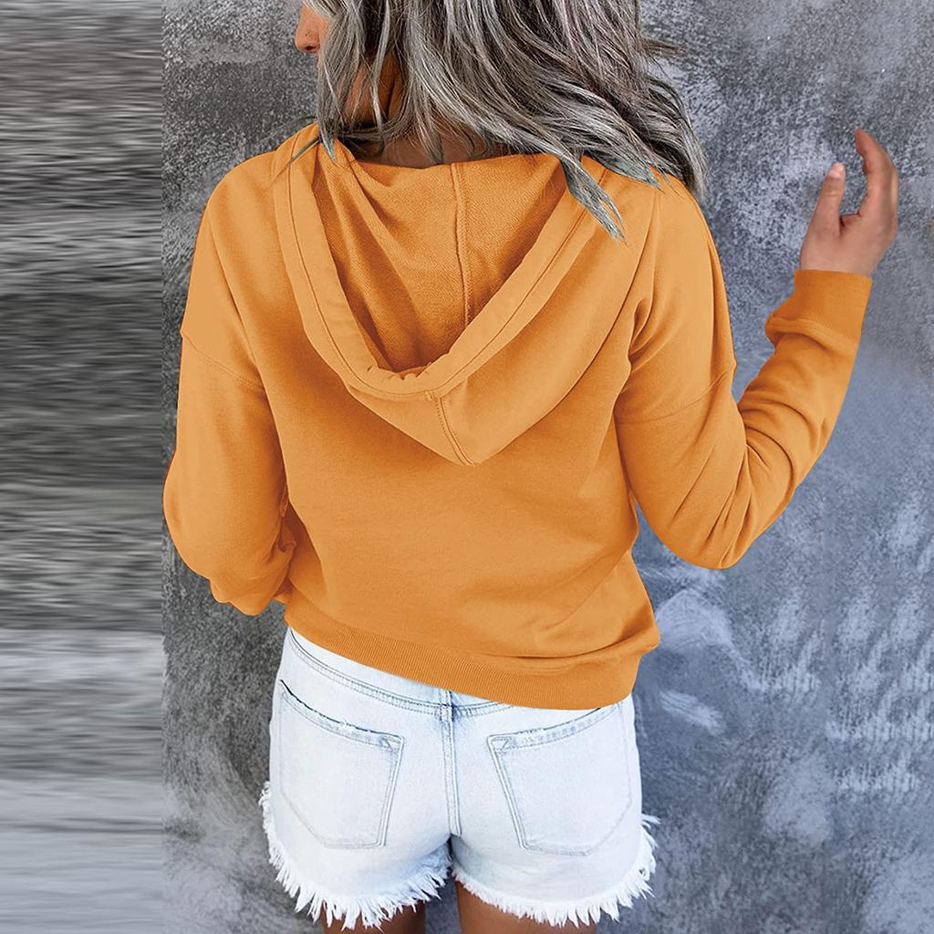 Damen Pullover Hoodies Tops Lässige Button-Down-Sweatshirts mit langen Ärmeln und Taschen