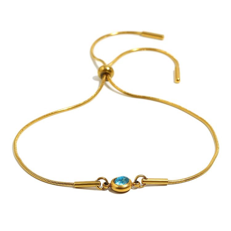 Hot Selling Fashion Design Bracelets Stainless Steel Snake Chain 18K Gold Plated Birth Stone Zircon Jewelry Adjustable Bracelet