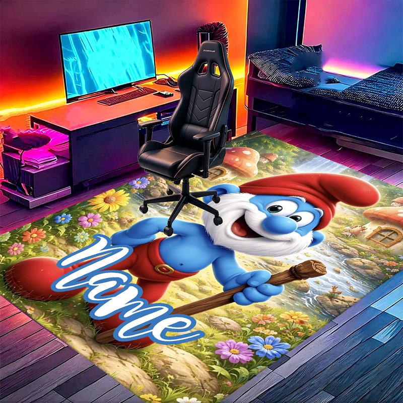 Custom Name Personalized Blue Smurfs Print Carpet, Versatile Home Decor Rug, for Playroom, Apartment, Balcony, Entryway, Hallway Gift