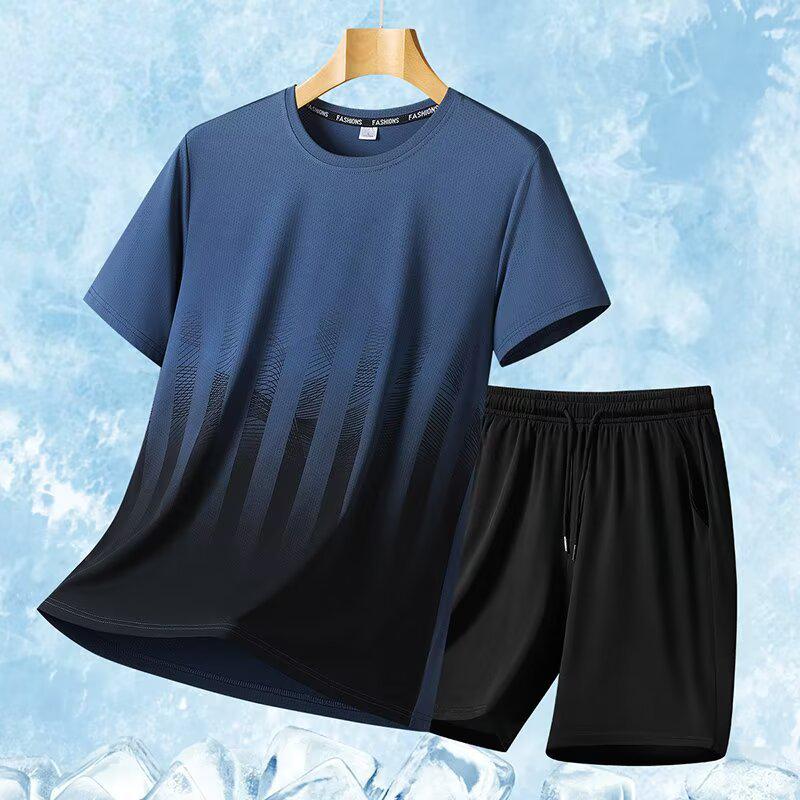 Unisex Oversized Ice Silk Quick-Dry Round Neck T-Shirt & Shorts Set for Plus Size - Summer 2025 Edition