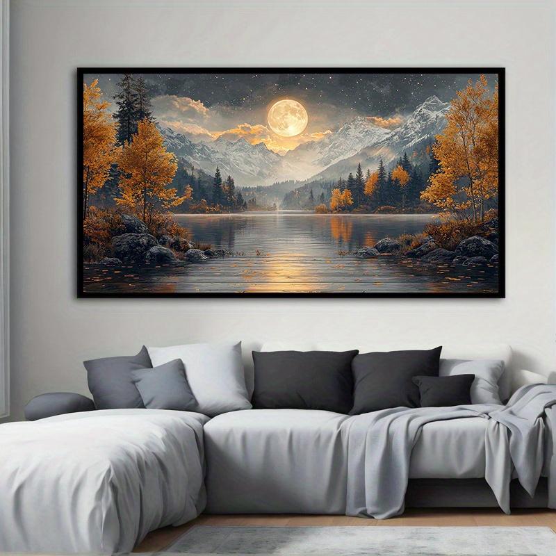 Noframed Canvas Wall Art, Modern Abstract Moonlit Night with Mountain Landscape for Living Room, Bedroom Decortion 20x40cm No Framed
