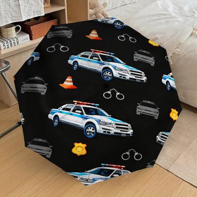 1pc Police Cars Traffic Cones Pattern Umbrella Design Automatic Opening and Closing Umbrella, High-quality Travel Umbrella, C1128137