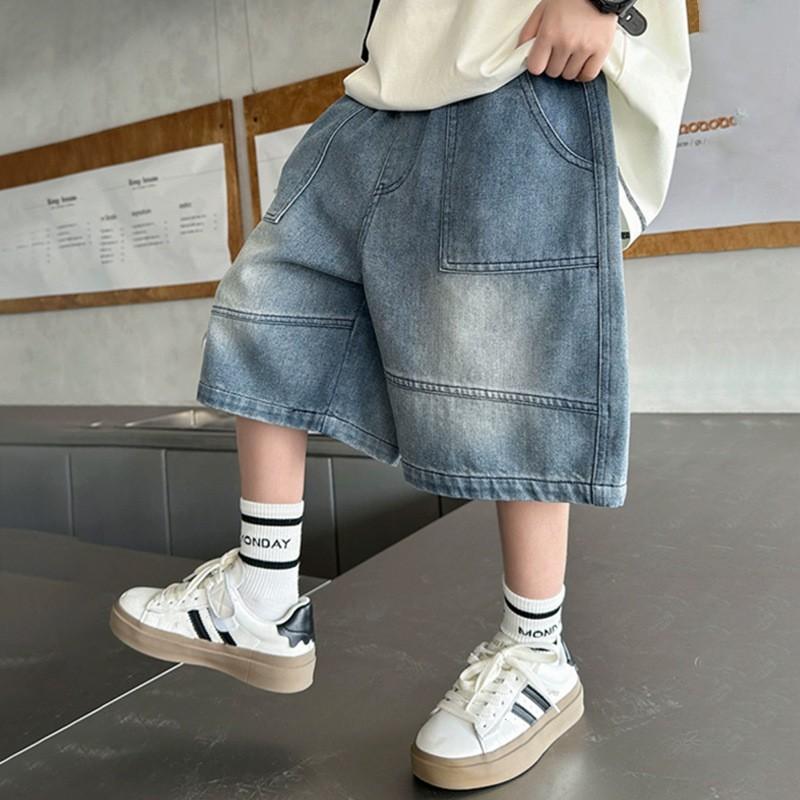 Boys' Summer Denim Shorts Medium-Large Child Relaxed Fit Casual Mid-Rise Cropped Pants